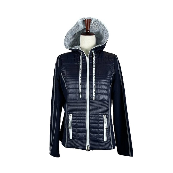 I'CONA Women's Size 10 Athleisure Hooded Jacket Navy Zip Sporty NWT
